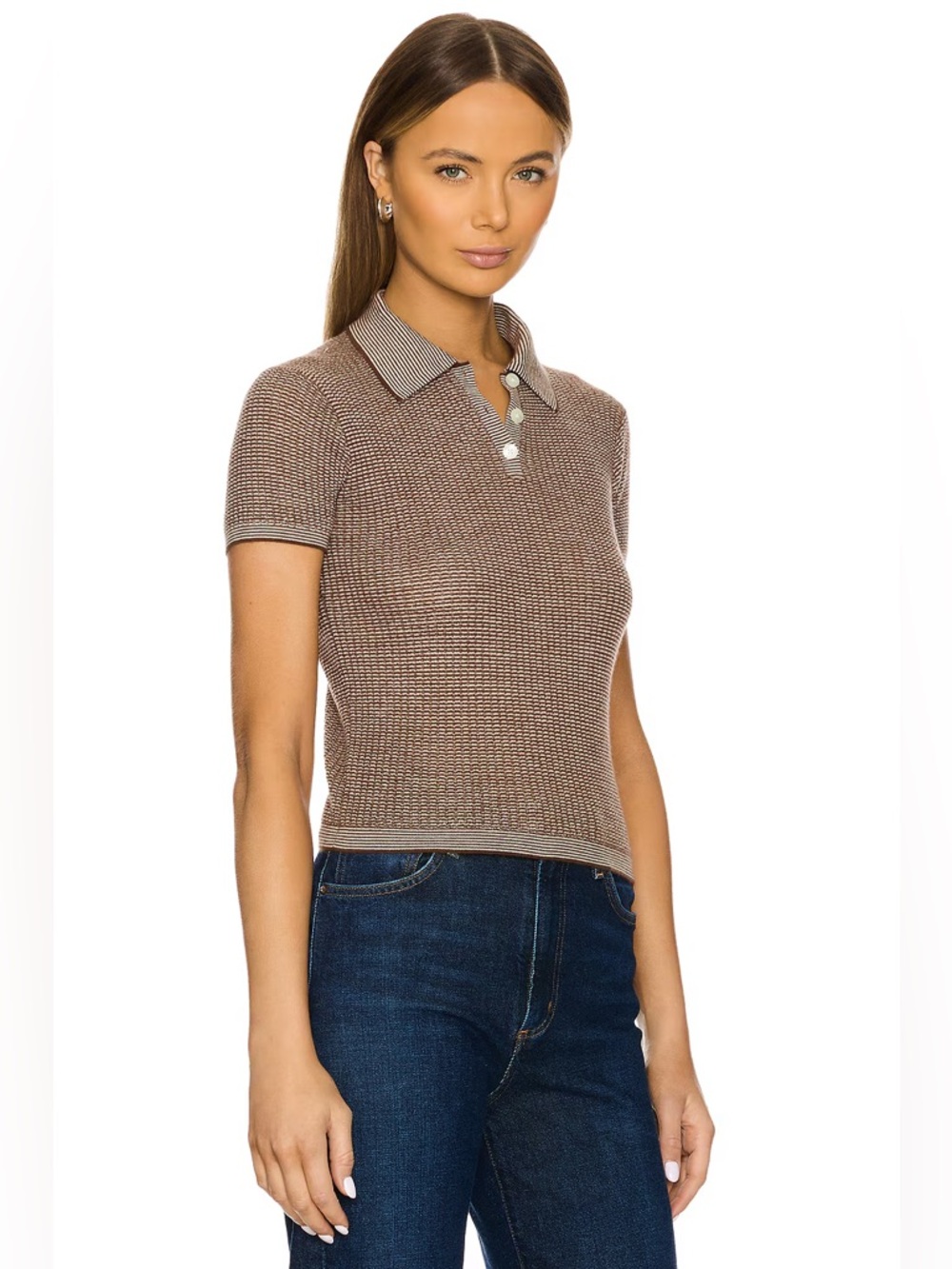 Guest in Residence Cashmere Shrunken Polo Sweater Small Brown